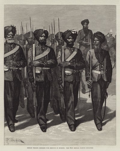 Indiase troepen besteld voor dienst in Europa, de 31e Bengal Native Infantry door Richard Caton Woodville junior